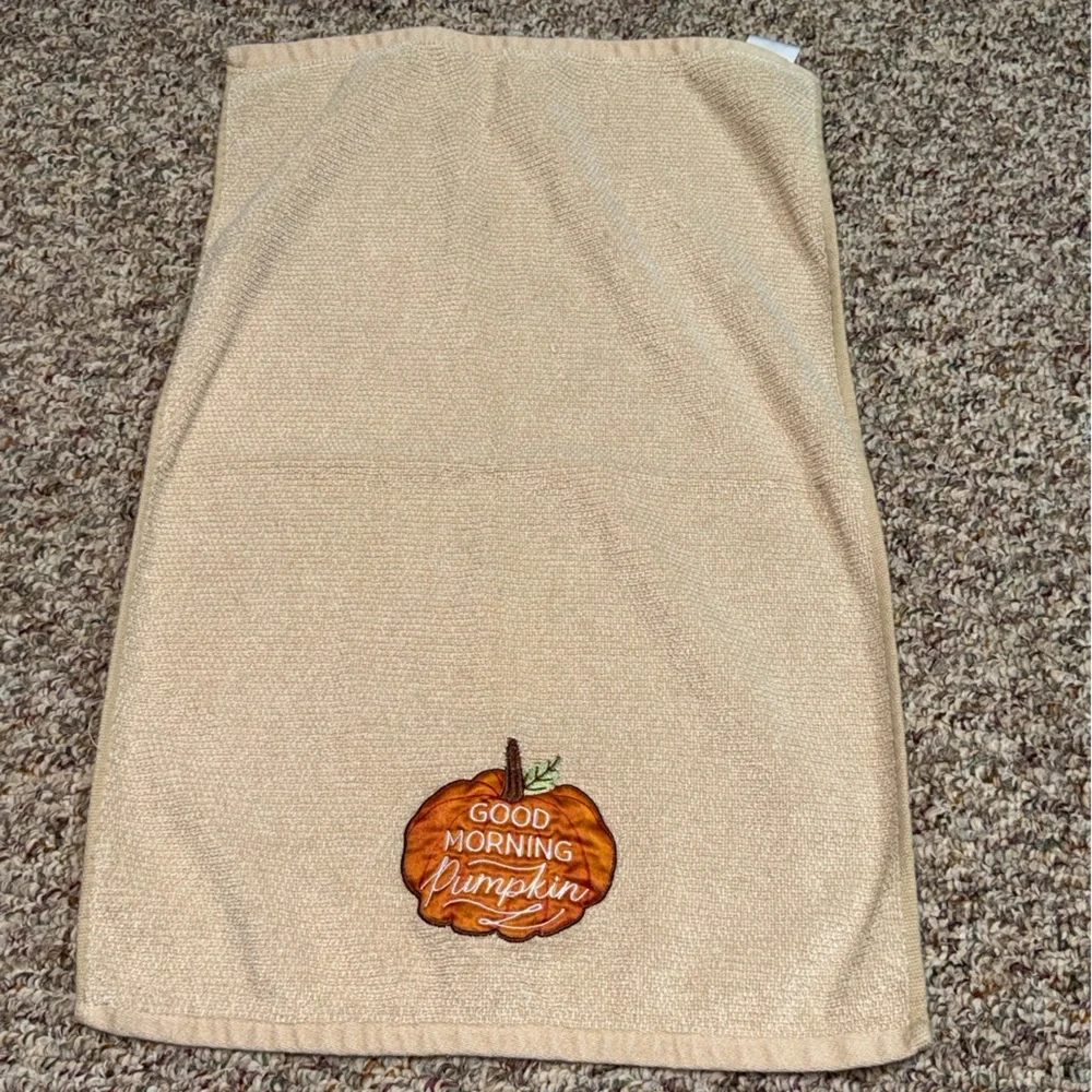 Good morning Pumpkin Beige‎ kitchen Towel with Pumpkin Design, autumn, fall